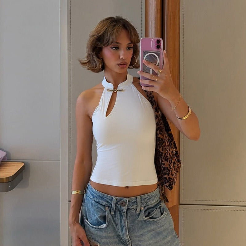 Women's sleeveless tight halter neck hoop top - Indira