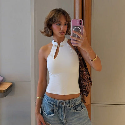 Women's sleeveless tight halter neck hoop top - Indira