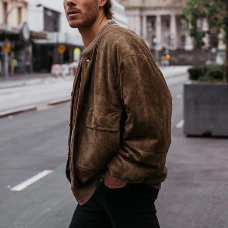 Men's vintage suede effect jacket with pockets - Remy