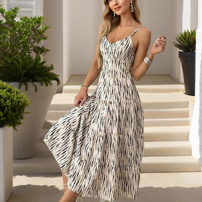 Midi dress with thin straps printed - Noelia