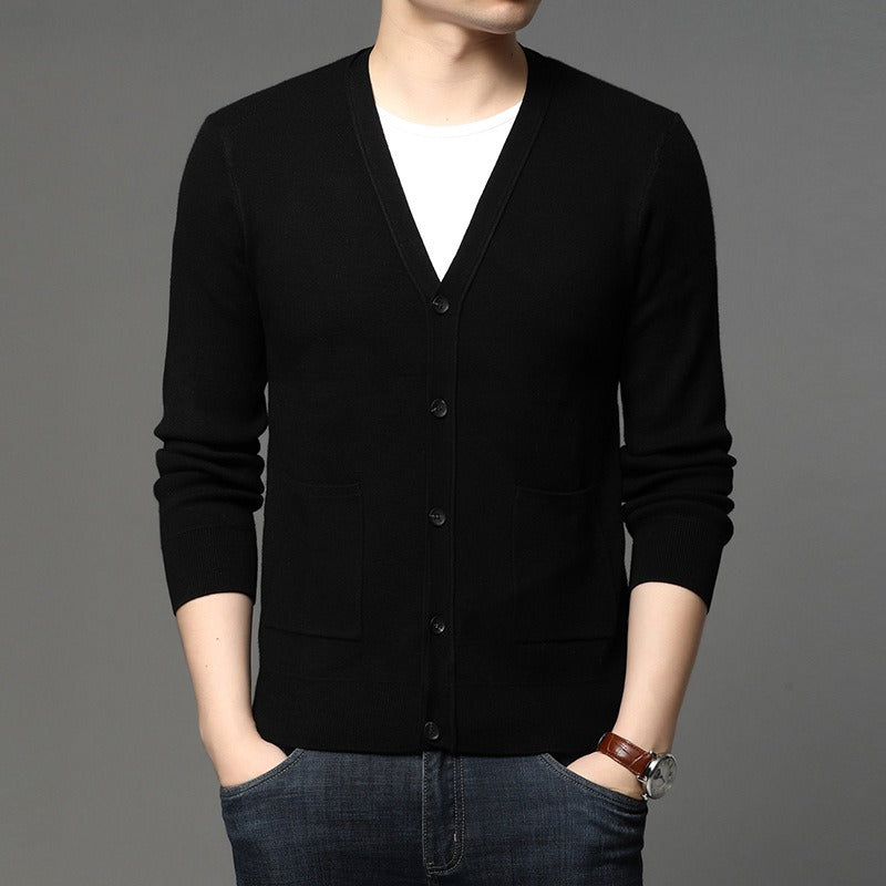 Men's fine knit cardigan slim fit basic style - Theo