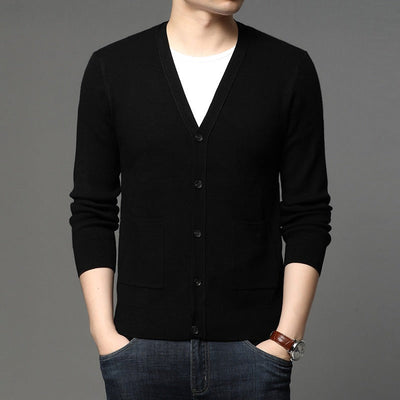 Men's fine knit cardigan slim fit basic style - Theo