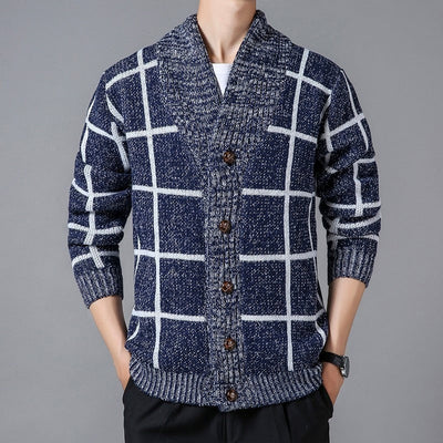 Plaid knitted cardigan with lapel - Adrien