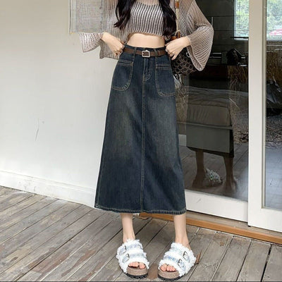 Women's straight cut long skirt with belt - Bianca