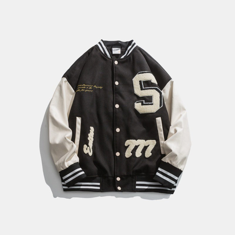 Men's varsity style varsity jacket with embroidered patches - Leo