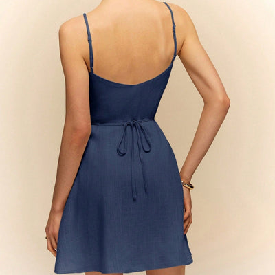 Women's Short Slim Denim Dress with Buttons - Éloïse