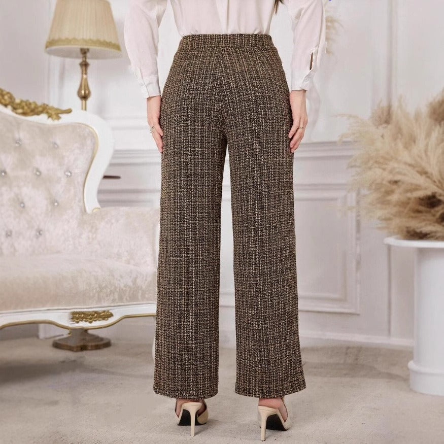 Women's high rise tweed pants with decorative buttons - Noémie