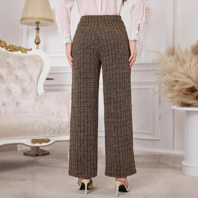 Women's high rise tweed pants with decorative buttons - Noémie