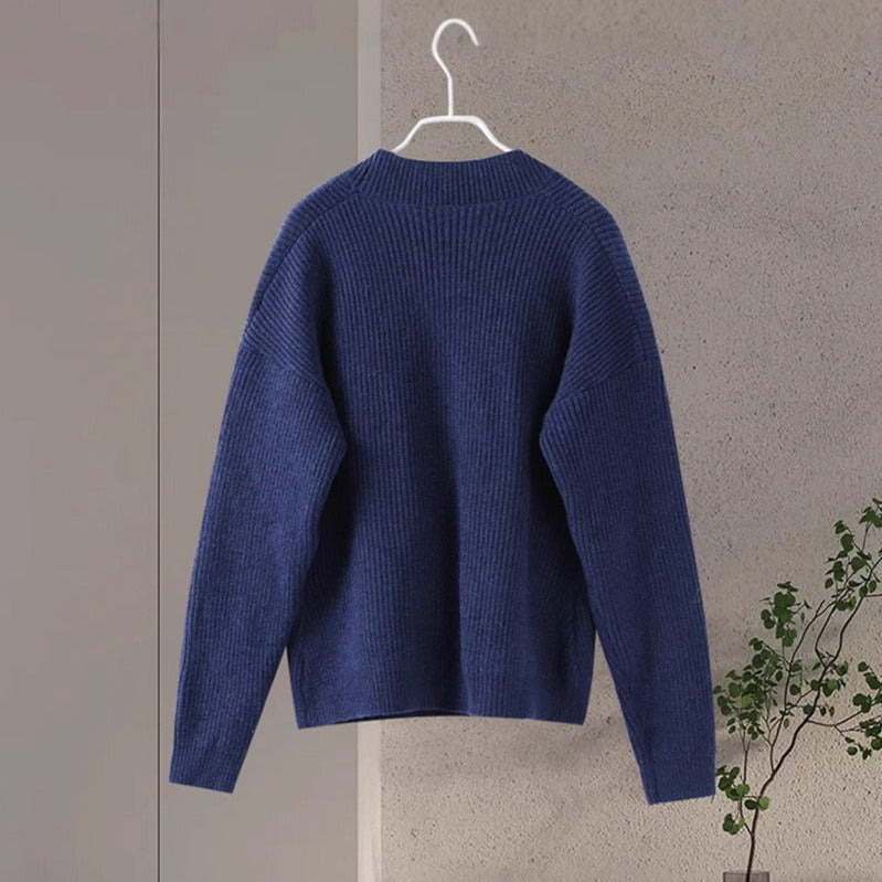 Women's cardigan structured knitted cardigan with golden button cross gold sophisticated style - Ysaline