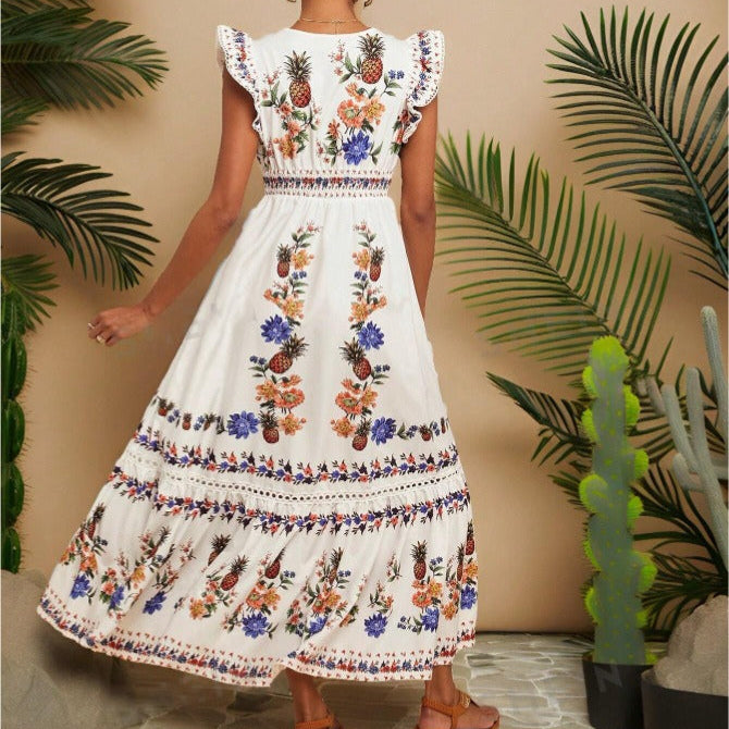 Bohemian embroidered long dress woman - Ameyal