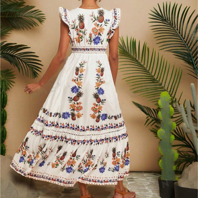 Bohemian embroidered long dress woman - Ameyal