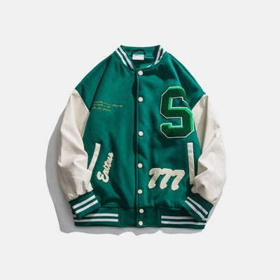 Men's varsity style varsity jacket with embroidered patches - Leo