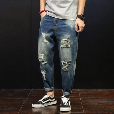 Men's straight jeans with ripped worn effect - David