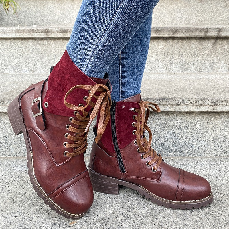 Women's lace-up boots synthetic leather mid-calf sturdy style - Thalia