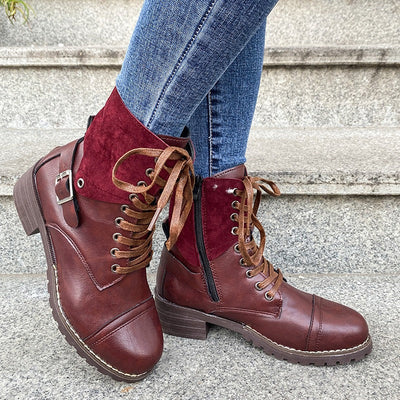 Women's lace-up boots synthetic leather mid-calf sturdy style - Thalia