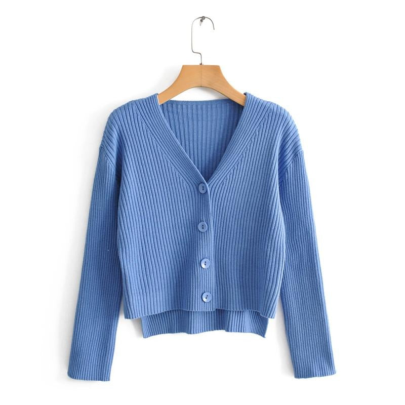 Women's ribbed cardigan short cut v-neck - Marimar