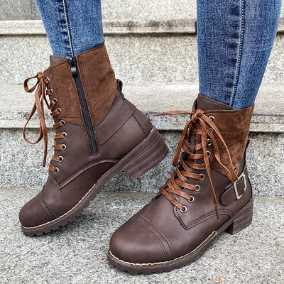 Women's lace-up boots synthetic leather mid-calf sturdy style - Thalia