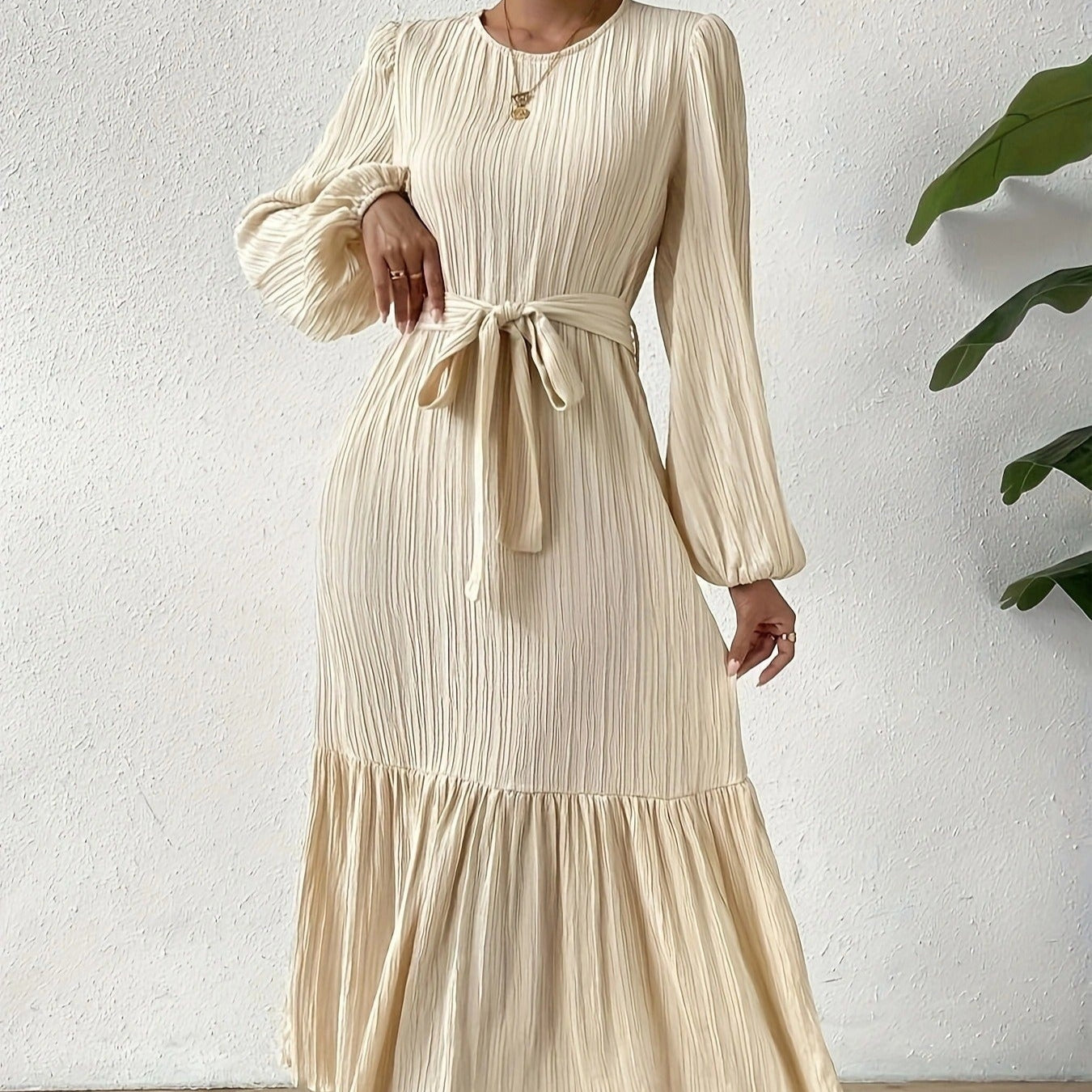 Pleated long sleeve dress - Althia