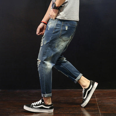 Men's straight jeans with ripped worn effect - David