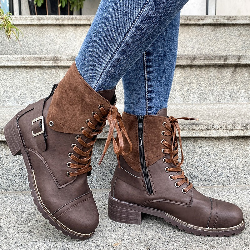 Women's lace-up boots synthetic leather mid-calf sturdy style - Thalia