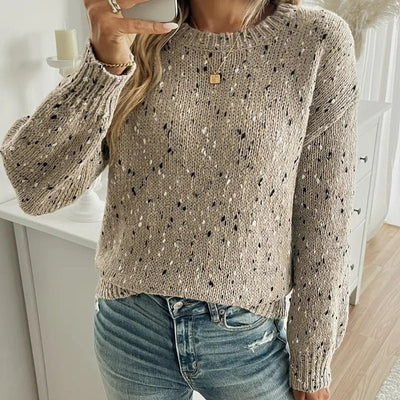 Women's knitted sweater with mottled round neck casual style - Elora