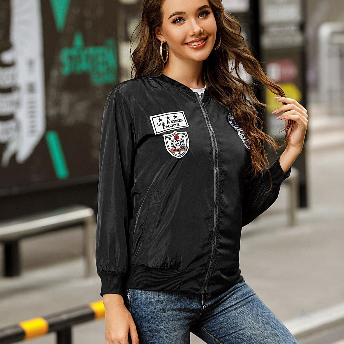Bomber jacket with embroidered patches - Lexa
