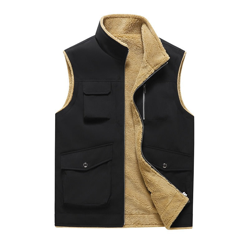 Men's fleece lined multi-pocket outdoor style vest - Owen