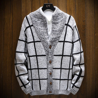 Plaid knitted cardigan with lapel - Adrien