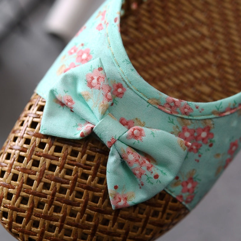 House slippers woman raffia fabric with floral bow - Arumi