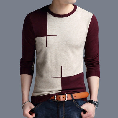 Men's long sleeve modern geometric design sweater - Bastien