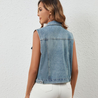 Sleeveless denim sleeveless vest with shiny appliqués - Gaviota