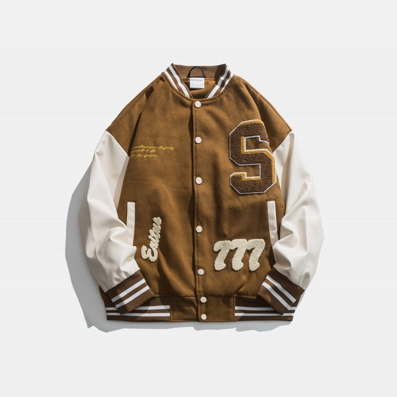 Men's varsity style varsity jacket with embroidered patches - Leo
