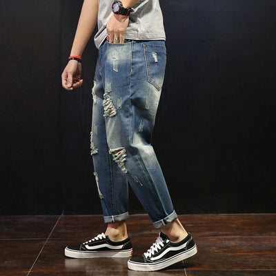 Men's straight jeans with ripped worn effect - David