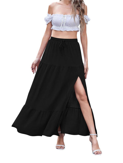 Women's long flowing chiffon skirt with side slit and elastic waist - Paris