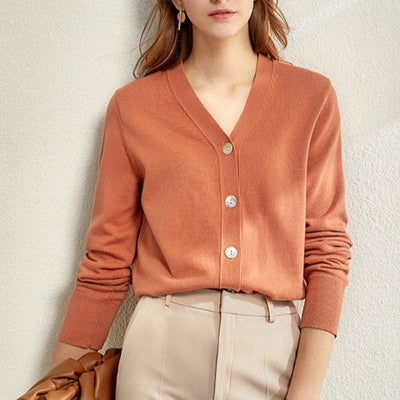 Women's fine knit cardigan V-neck minimalist style - Annelise