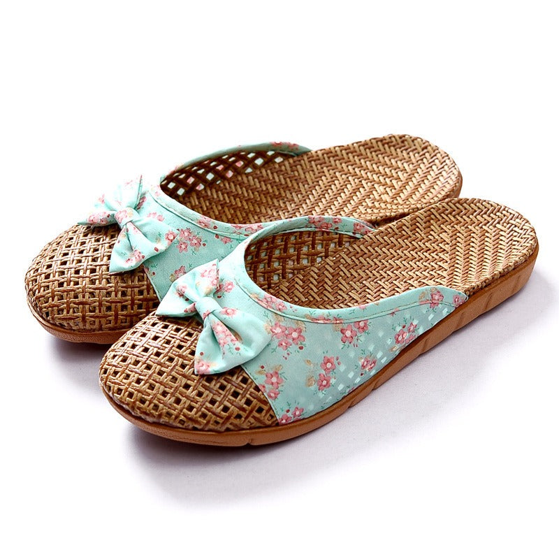 House slippers woman raffia fabric with floral bow - Arumi