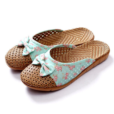House slippers woman raffia fabric with floral bow - Arumi