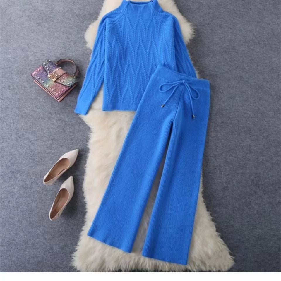 Women's knitted braided sweater and wide pants set - Melis