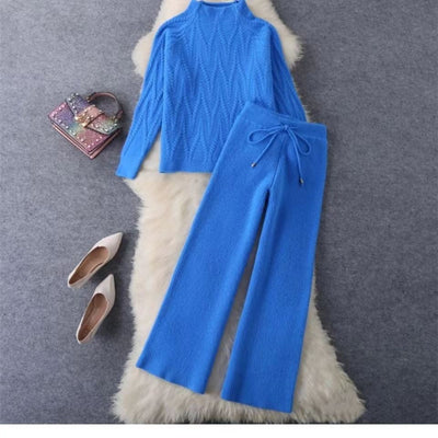 Women's knitted braided sweater and wide pants set - Melis