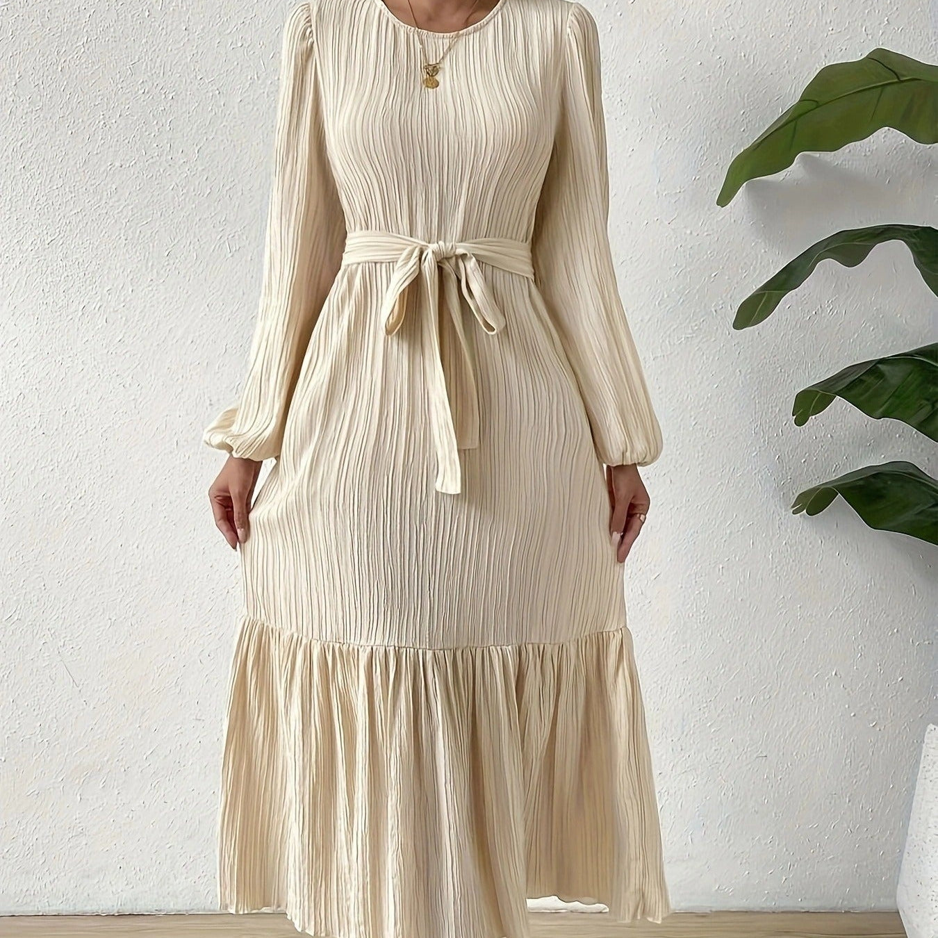 Pleated long sleeve dress - Althia