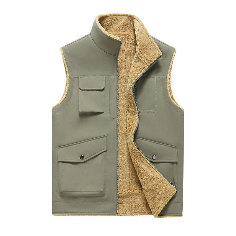 Men's fleece lined multi-pocket outdoor style vest - Owen