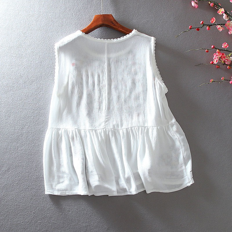 Bohemian floral embroidered sleeveless blouse - Alondra