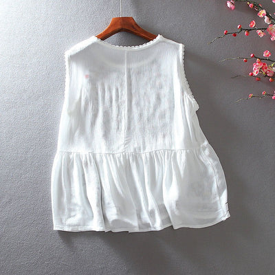 Bohemian floral embroidered sleeveless blouse - Alondra