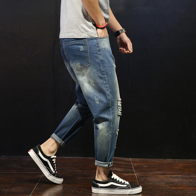 Men's straight jeans with ripped worn effect - David