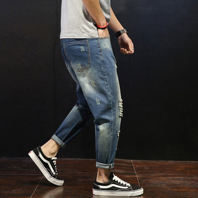 Men's straight jeans with ripped worn effect - David
