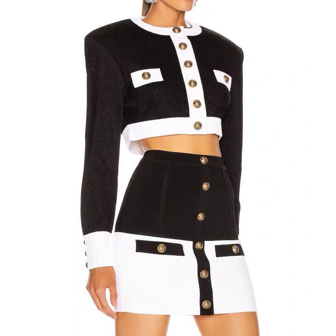 Structured knitted skirt and short jacket set - Roxane