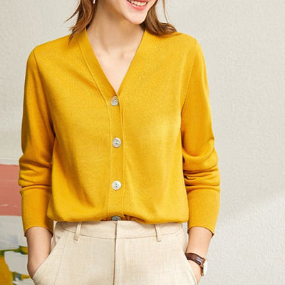 Women's fine knit cardigan V-neck minimalist style - Annelise