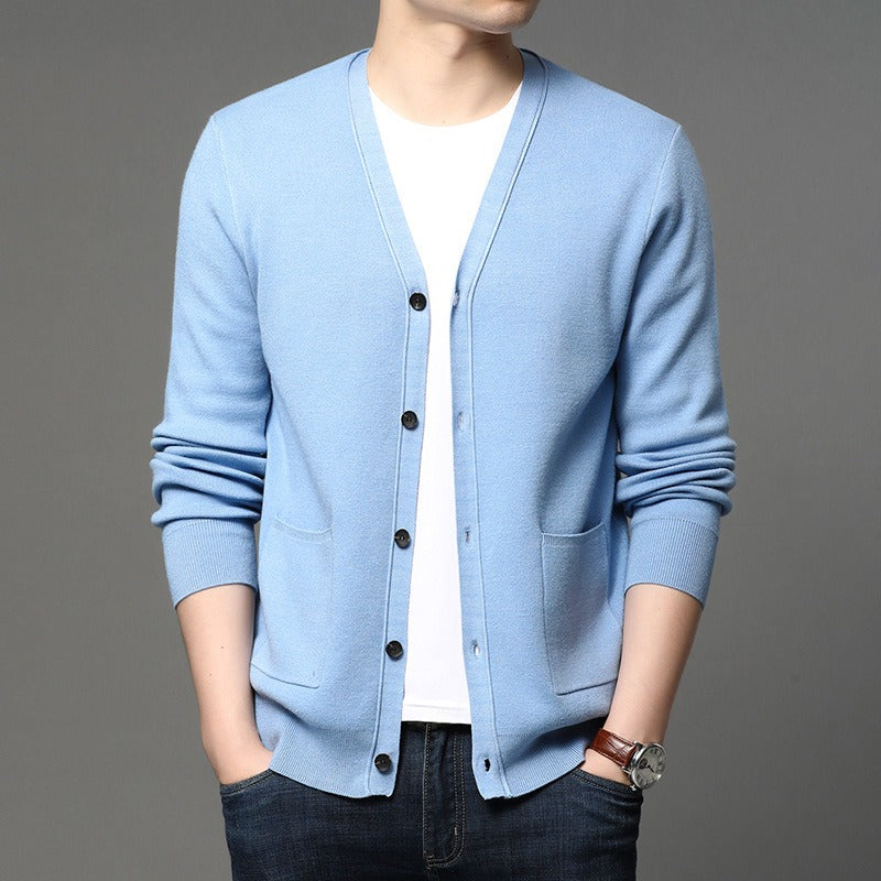 Men's fine knit cardigan slim fit basic style - Theo