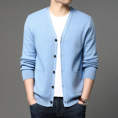 Men's fine knit cardigan slim fit basic style - Theo