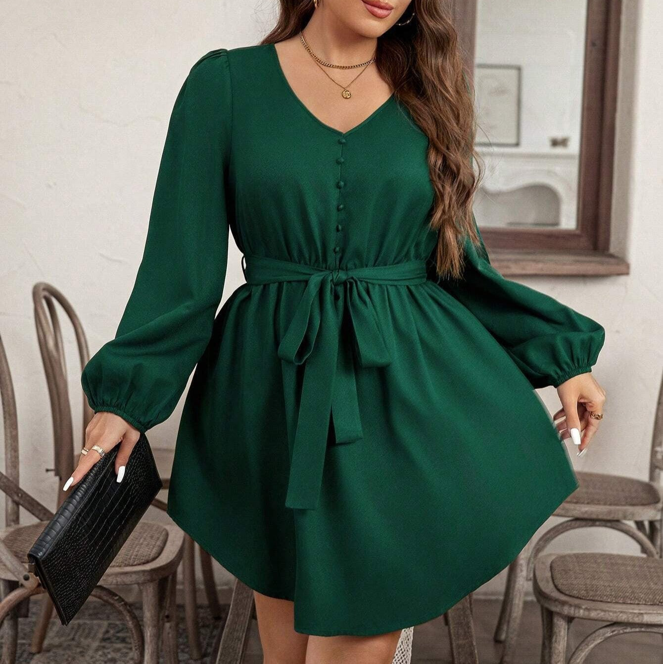 Short dress with bow at the waist - Narella